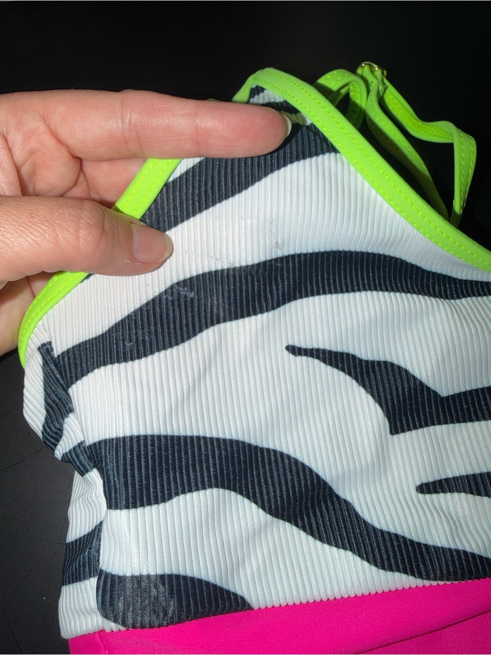 Beach Riot Neon Pink and Lime Zebra Two-Piece Bikini - Picture 2 of 5